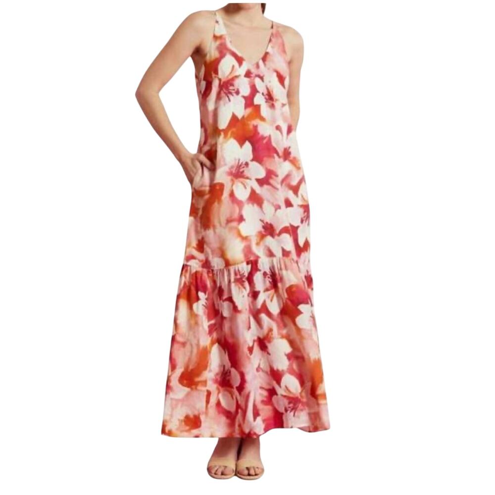 TYLER BOE $320 Lexi Painterly Maxi Linen Floral Boho Dress Multicolor S